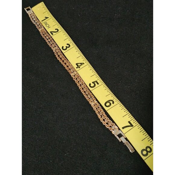 Vintage Bracelet 7" Gold Tone Three Strand Green and Clear Crystals Women's  EUC - Picture 5 of 5